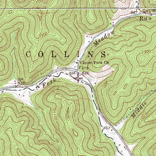 Topographic Map of Meadow Run, WV