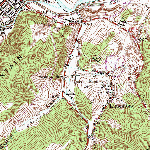 Topographic Map of Meadow View Cemetery, WV