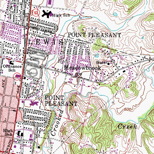Topographic Map of Meadowbrook, WV
