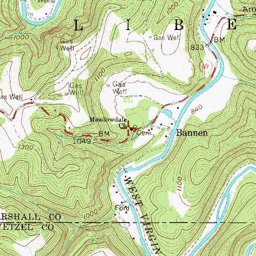 Topographic Map of Meadowdale Church, WV