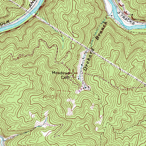 Topographic Map of Meadows Cemetery, WV