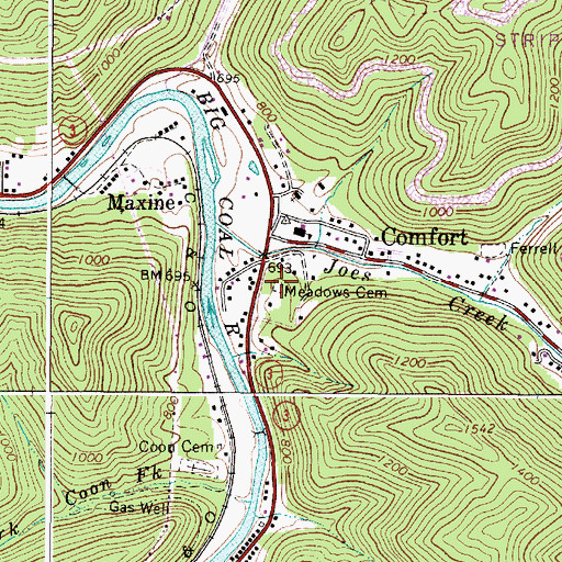 Topographic Map of Meadows Cemetery, WV