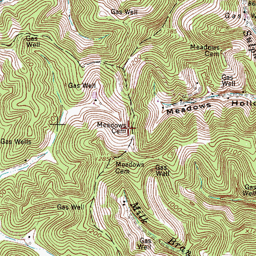 Topographic Map of Meadows Cemetery, WV
