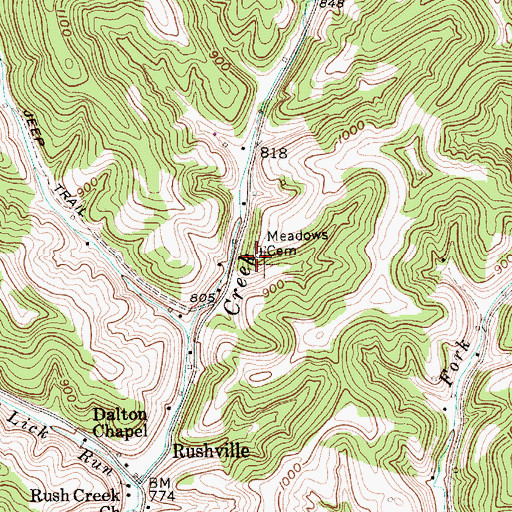 Topographic Map of Meadows Cemetery, WV