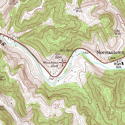 Topographic Map of Meadows Cemetery, WV
