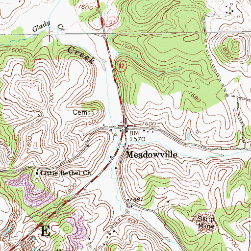 Topographic Map of Meadowville, WV