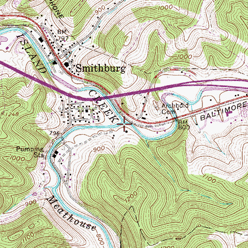 Topographic Map of Meathouse Fork, WV