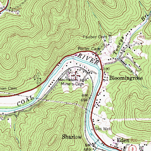 Topographic Map of Mechanics and Miners Cemetery, WV