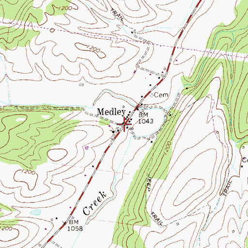 Topographic Map of Medley, WV
