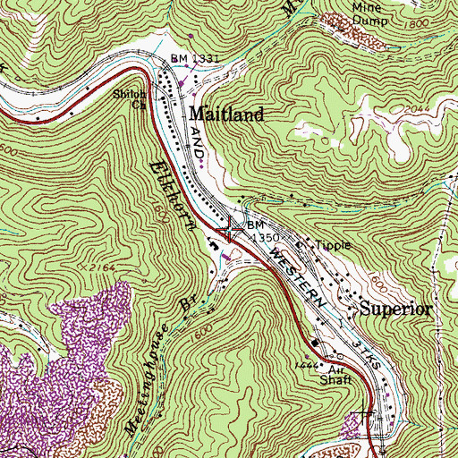 Topographic Map of Meetinghouse Branch, WV