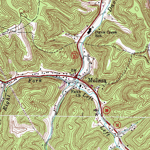 Topographic Map of Melissa, WV