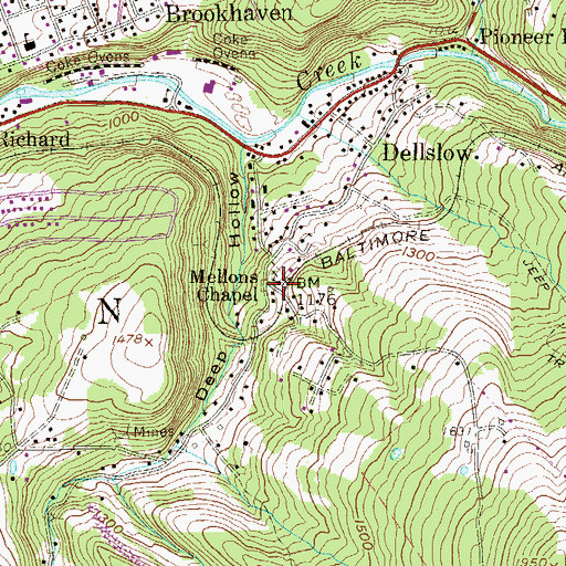Topographic Map of Mellons Chapel, WV