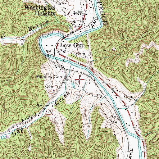 Topographic Map of Memory Gardens, WV