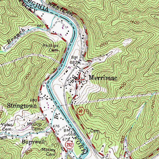 Topographic Map of Merrimac, WV