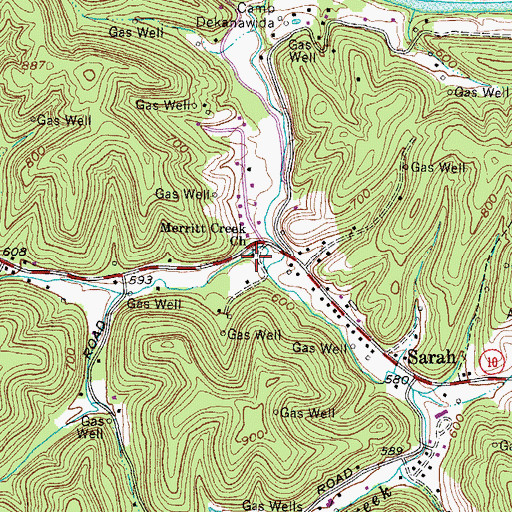 Topographic Map of Merritt Creek Church, WV