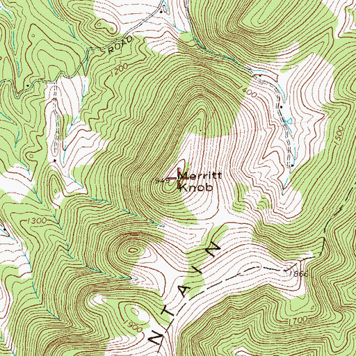 Topographic Map of Merritt Knob, WV