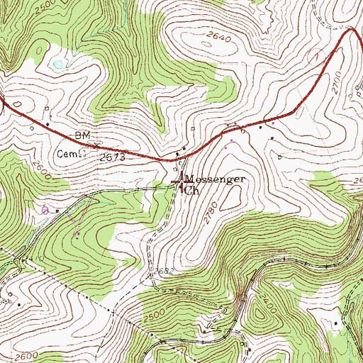 Topographic Map of Messenger Church, WV
