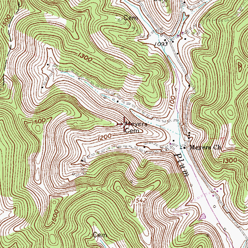 Topographic Map of Meyers Cemetery, WV