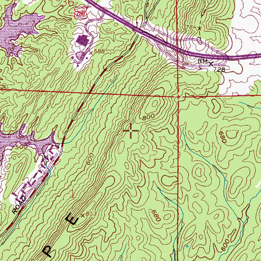 Topographic Map of Morning Sun Villas, AL