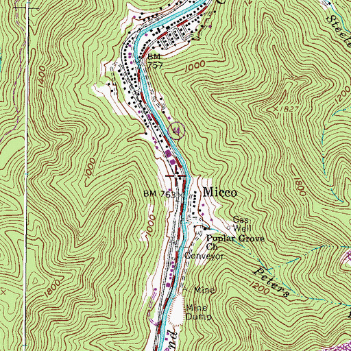 Topographic Map of Micco, WV