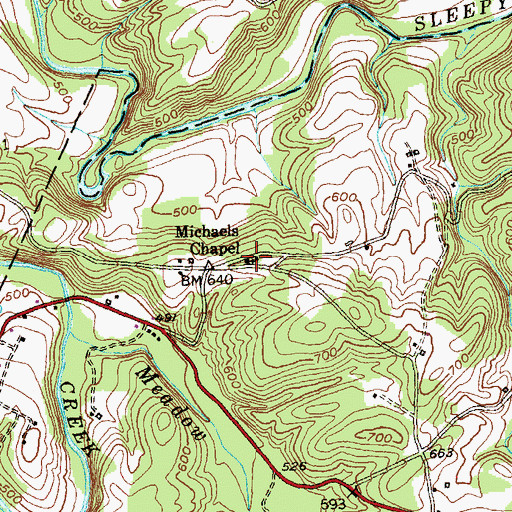 Topographic Map of Michaels Chapel United Methodist Church, WV