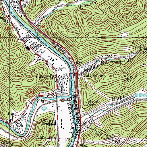 Topographic Map of Middle Burning Creek, WV
