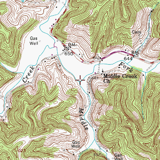 Topographic Map of Middle Creek, WV