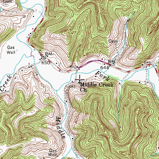 Topographic Map of Middle Creek Church, WV
