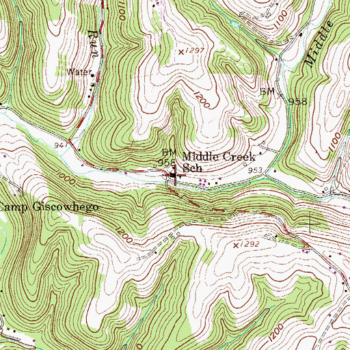 Topographic Map of Middle Creek School, WV