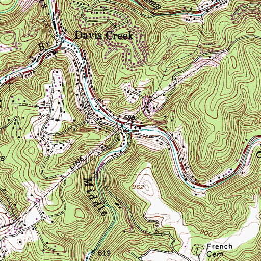 Topographic Map of Middle Fork, WV