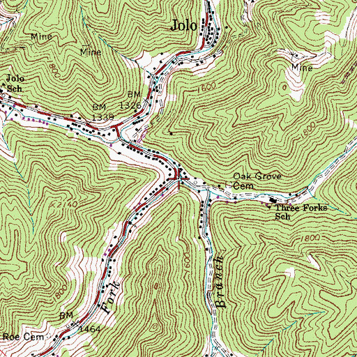 Topographic Map of Middle Fork Bradshaw Creek, WV
