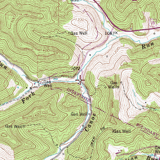 Topographic Map of Middle Fork Canoe Run, WV