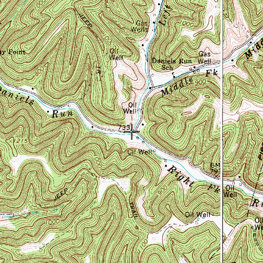 Topographic Map of Middle Fork Daniels Run, WV