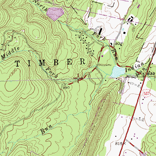 Topographic Map of Middle Fork Indian Run, WV