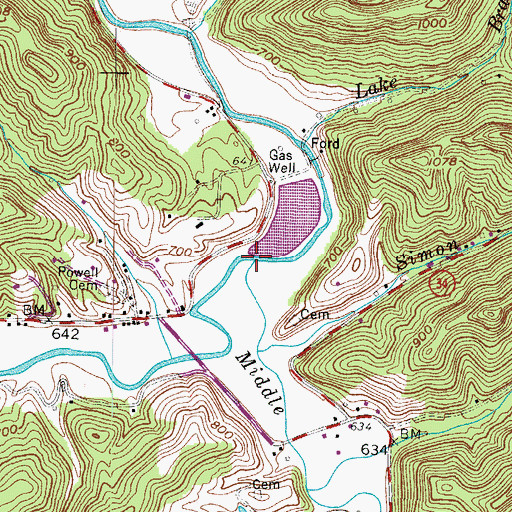 Topographic Map of Middle Fork Mud River, WV