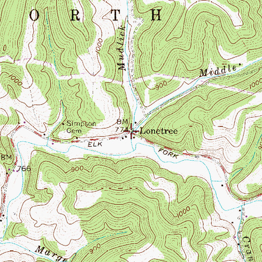 Topographic Map of Middle Fork Mudlick Run, WV