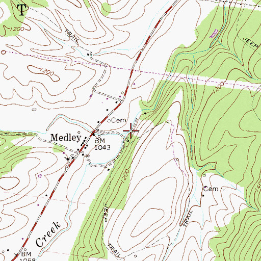 Topographic Map of Middle Fork Patterson Creek, WV