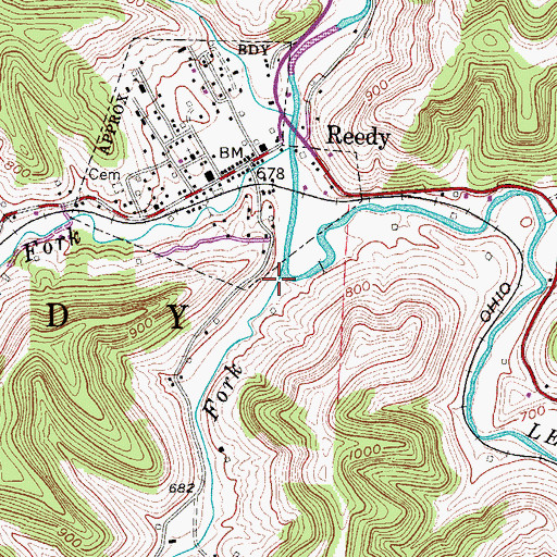 Topographic Map of Middle Fork Reedy Creek, WV
