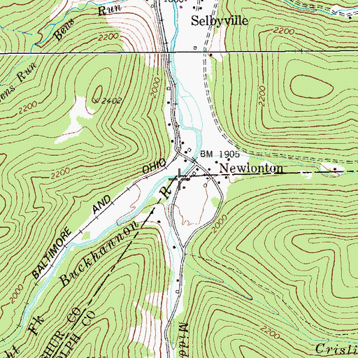 Topographic Map of Middle Fork Right Fork Buckhannon River, WV
