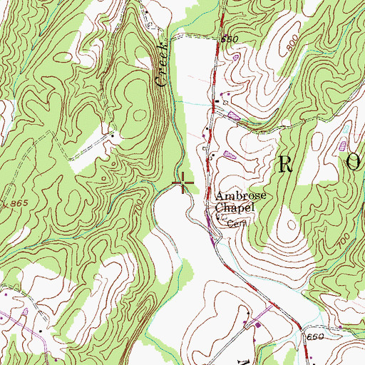 Topographic Map of Middle Fork Sleepy Creek, WV