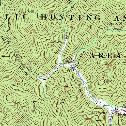 Topographic Map of Middle Fork Spruce Fork, WV