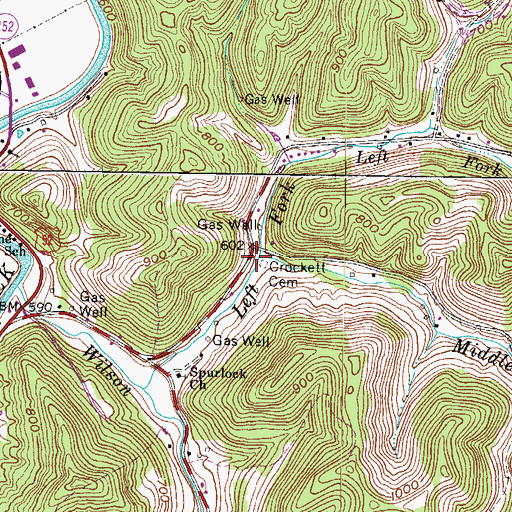 Topographic Map of Middle Fork Wilson Creek, WV
