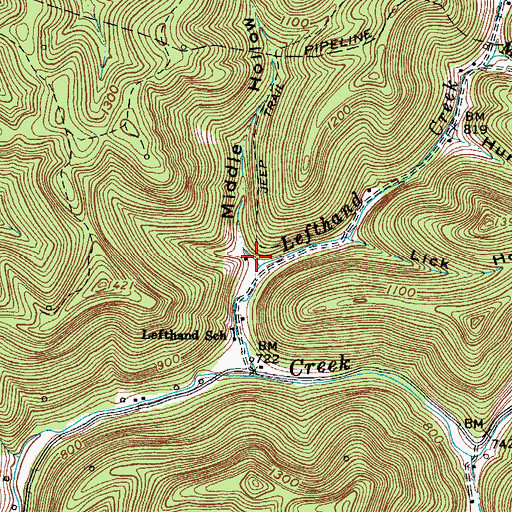 Topographic Map of Middle Hollow, WV