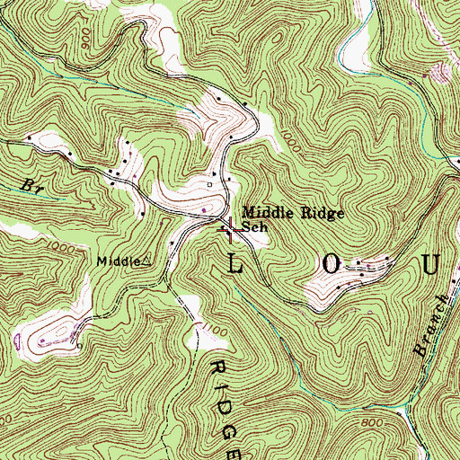 Topographic Map of Middle Ridge School (historical), WV