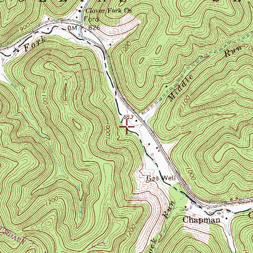 Topographic Map of Middle Run, WV
