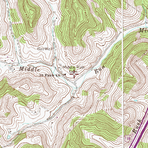 Topographic Map of Middle Run Cemetery, WV