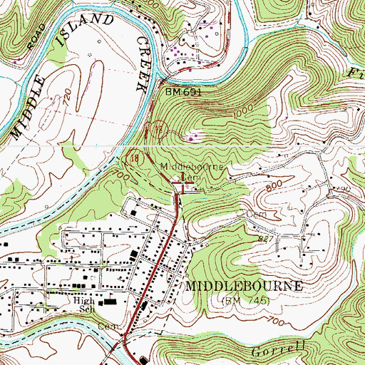 Topographic Map of Middlebourne Cemetery, WV