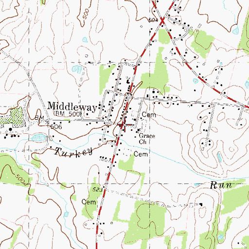 Topographic Map of Middleway, WV