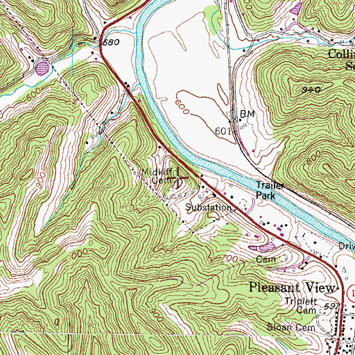 Topographic Map of Midkiff Cemetery, WV