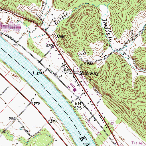 Topographic Map of Midway, WV